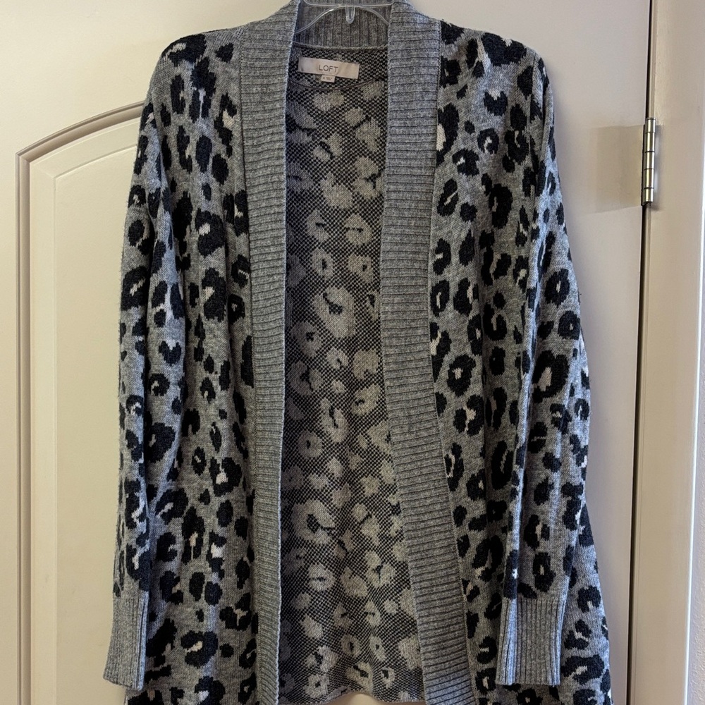 LOFT Black and Gray Animal Print Cardigan